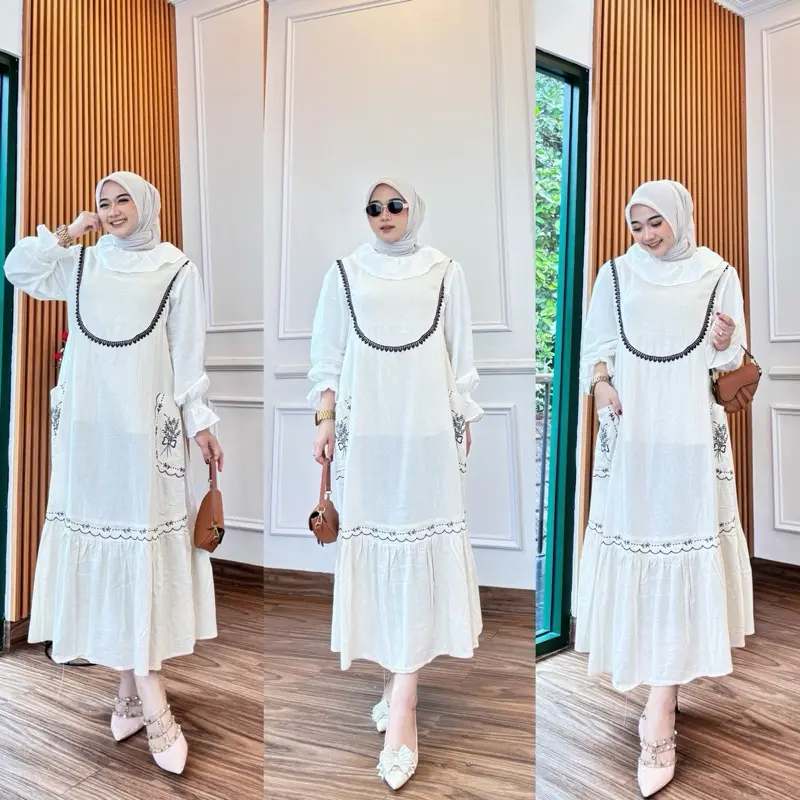 Midi Yuki Vintage Bordirr Gamis Muslim Katun 4