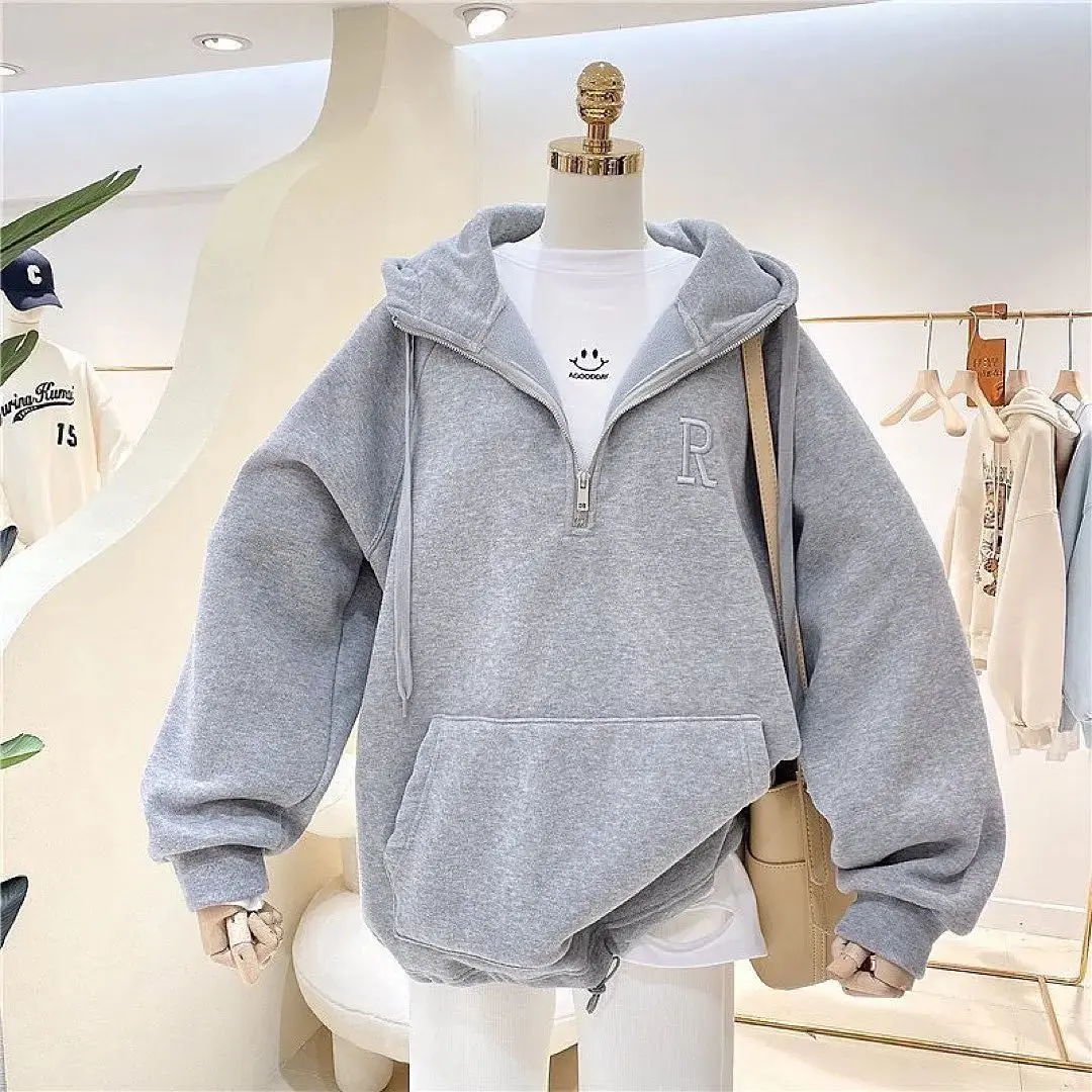 Half Zipper Jaket bordir Sweater Outerwear Wanita Remaja Premium