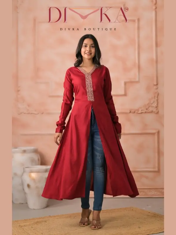 DIVKA Premium Front Slit Anarkali Cotton A1 Shruve Dress Pakaian