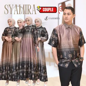 Couple Dress Syameera Bahan Silk Premium Set Kemeja Pasangan Motif Elegan Terbaru 2025