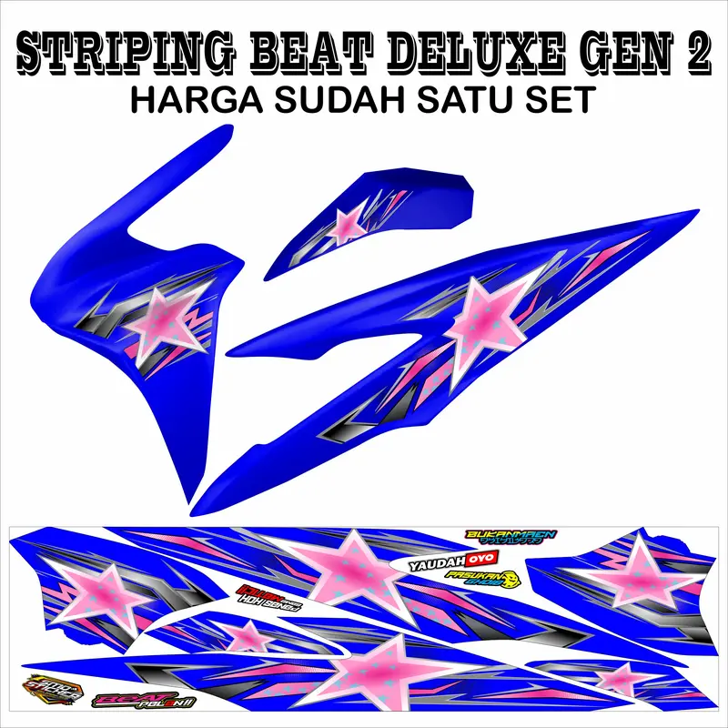 STRIPING VARIASI STICKER HONDA BEAT DELUXE GEN 2 MOTIF BINTANG PINK KEREN SIMPLE MURAH Motorcycle 2