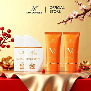 CHALONESE Paket Makeup Sunscreen Whitening Cream Vitamin C Pelembab Wajah Krim Whitening Glowing Skin Ligheten Spots VC Face Cream Sunscreen  SPF50