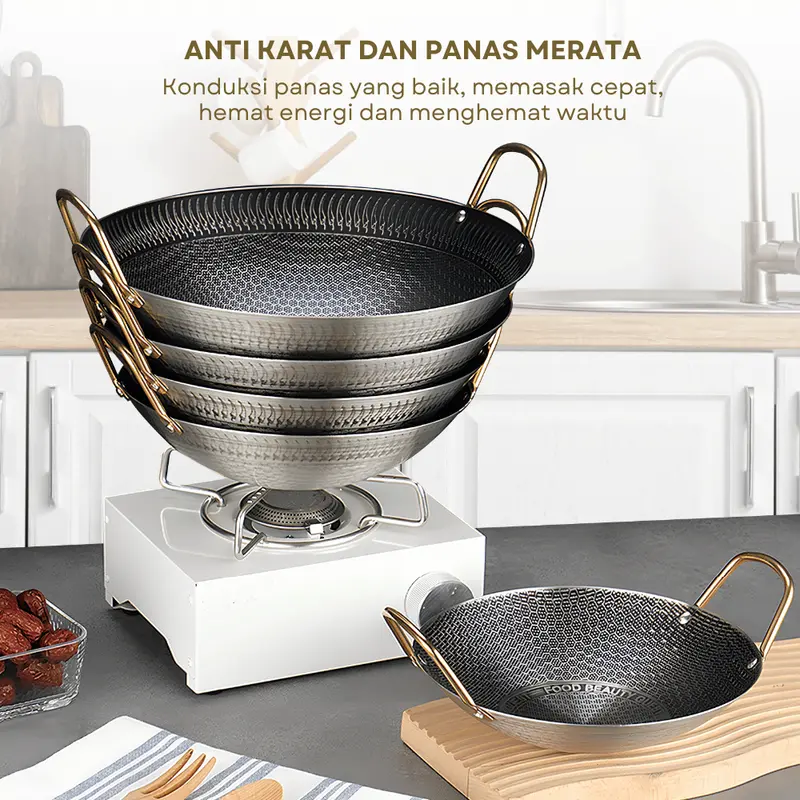 Motif Silver Wajan Penggorengan Kuali Mini Stainless Steel Gagang Kuping 20 24 28 CM 2