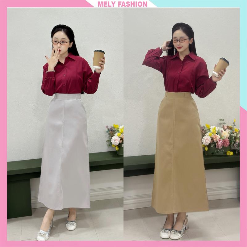 Chân váy chữ A dáng dài 85cm Mely Fashion dáng suông tôn dáng che bụng phong cách trẻ trung năng động có bigsize CV107