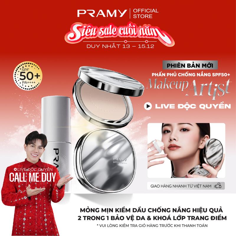   DAILY  COMBO PRAMY Phấn Phủ Nén Mịn Lì Makeup Artist SPF50+ PA++++ 7g + Xịt Khóa Trang Điểm Makeup Artist Kiềm Dầu Khóa Chặt Lớp Trang Điểm 30ml 