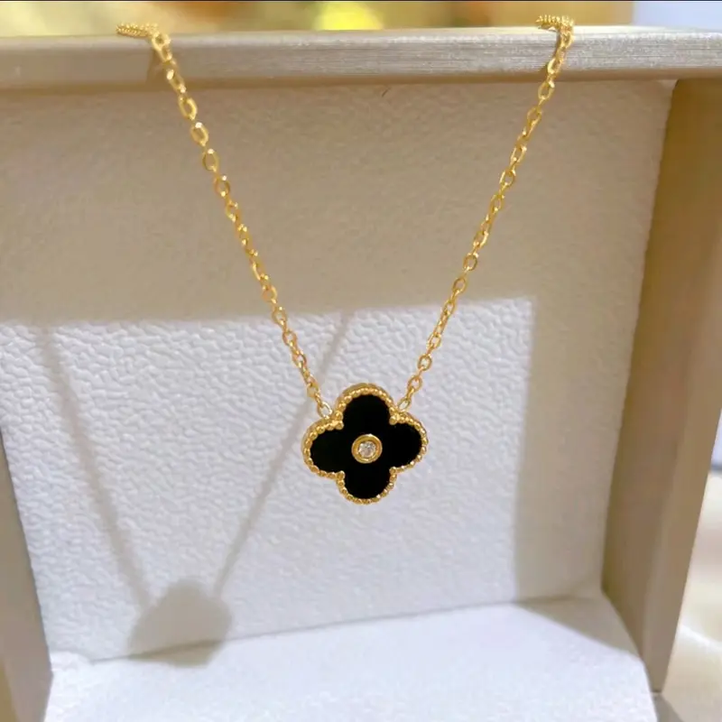 Kalung Wanita Titanium Rantai Nuri Liontin Bunga Permata Cantik Anti Karat Anti Luntur 3