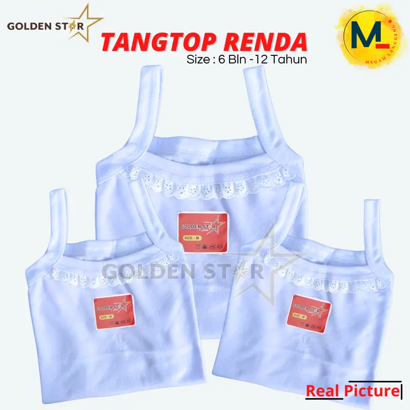 6 & 12 tentop anak warna warni / tangtop anak perempuan Renda / tangtop anak lusinan golden Star / tentop anak  6–12 tahun tank top anak 9–12 kaos dalam baju dalaman Fashion Atasan 1