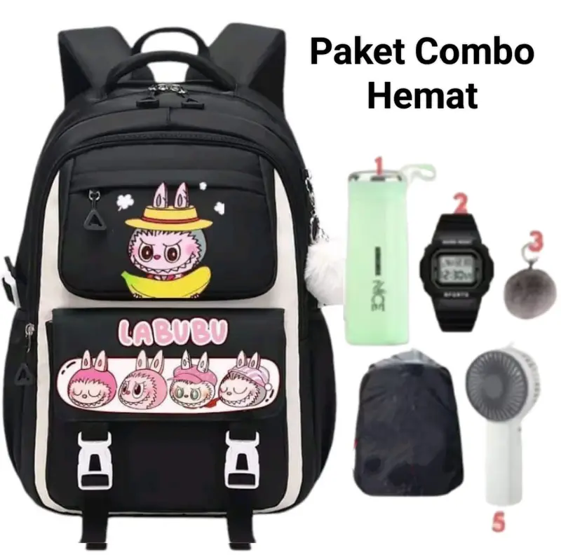 Tas Ransel Anak Perempuan Motif Lucu Labubuu TK SD Tebal dengan Banyak Bonus - Fashion 2