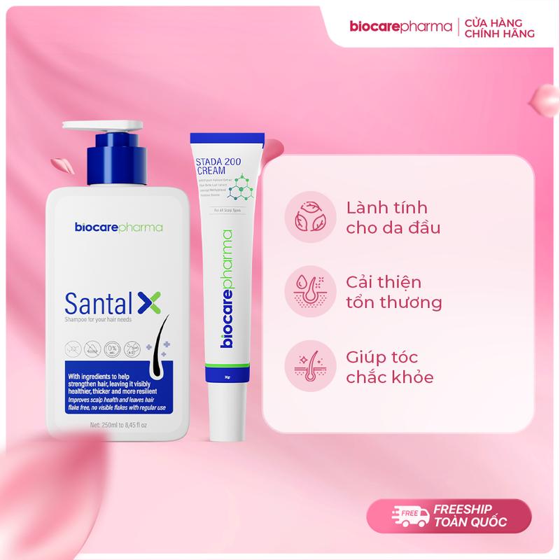 COMBO Dầu gội và kem bôi hỗ trợ gàu nấm ngứa phiên bản cải tiến mới SANTAL X 250ml. Dưỡng Tóc
