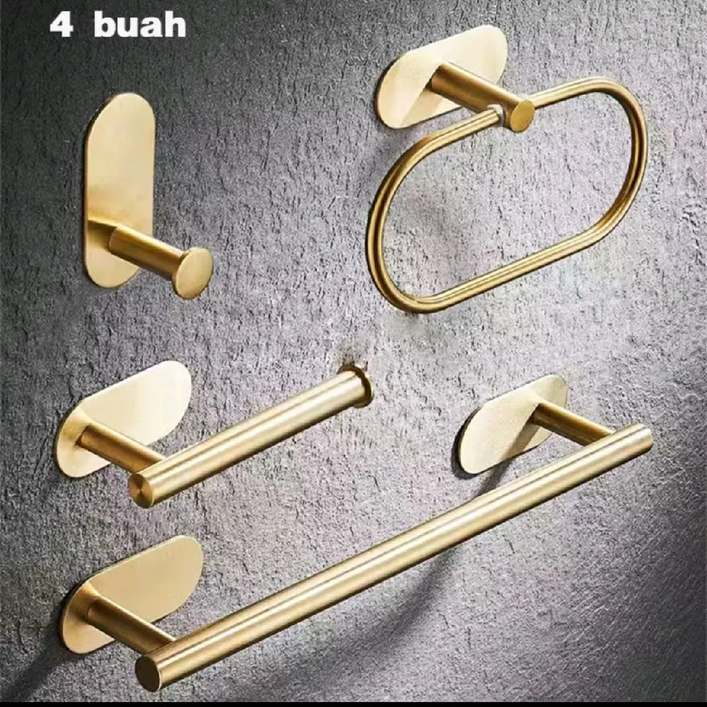 PAKET PERLENGKAPAN KAMAR MANDI GANTUNGAN BAJU KAPSTOK BAJU GANTUNGAN TISSU WARNA BRUSH GOLD