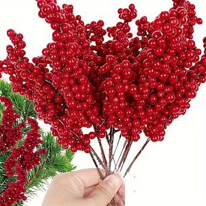 10 Ramas de Bayas de Navidad, Bayas de Enciendo Artificiales, Decoración para el Hogar para Fiestas Navideñas, Elementos Festivos de Navidad, Adornos para Coronas de Árbol