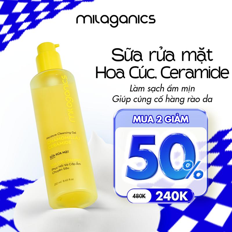   MUA 2 GIẢM 50%  Sữa Rửa Mặt Giúp Làm Sạch Dịu Nhẹ Cho Da Dầu Mụn Da Nhạy Cảm Cấp Ẩm Không Gây Khô Rát Da Hỗ Trợ Giảm Mụn Và Củng Cố Hàng Rào Bảo Vệ Da Làm Mềm Da Sữa Rửa Mặt Hoa Cúc MILAGANICS srm Dịu Nhẹ Làm Dịu Da Cải Thiện Da Xỉn Màu 