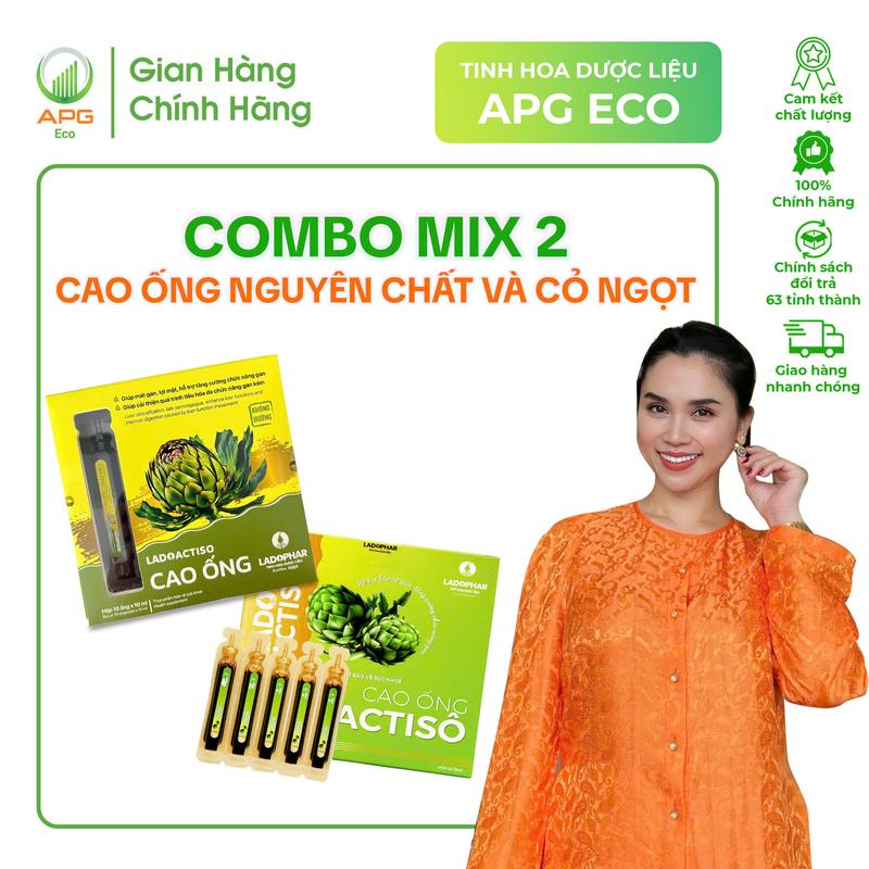 Combo Mix 2 gồm Cao Ống Atiso Có Cỏ Ngọt và Cao Ống Nguyên Chất Quy cách 10ml x 10 ống Hộp
