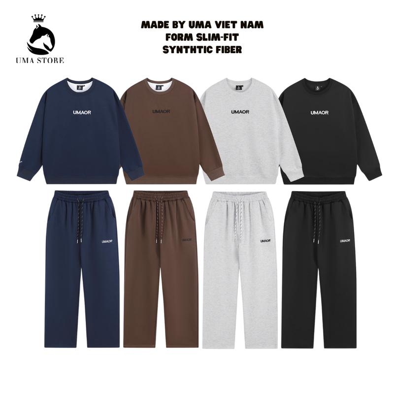    DEAL MỞ BÁN   Bộ Quần Áo Nam Nữ Chất Nỉ 2 Da Dầy Dặn Thêu UMAOR  Áo Cổ Tròn Dài Tay kèm Quần Chun Dáng Suông Ống Rộng Hoạ Tiết Thêu Phong Cách - MS09 