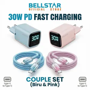 Bellstar kabel charger type c Fast Charging Set Couple Biru Pink charger For iphone 15 Samsung