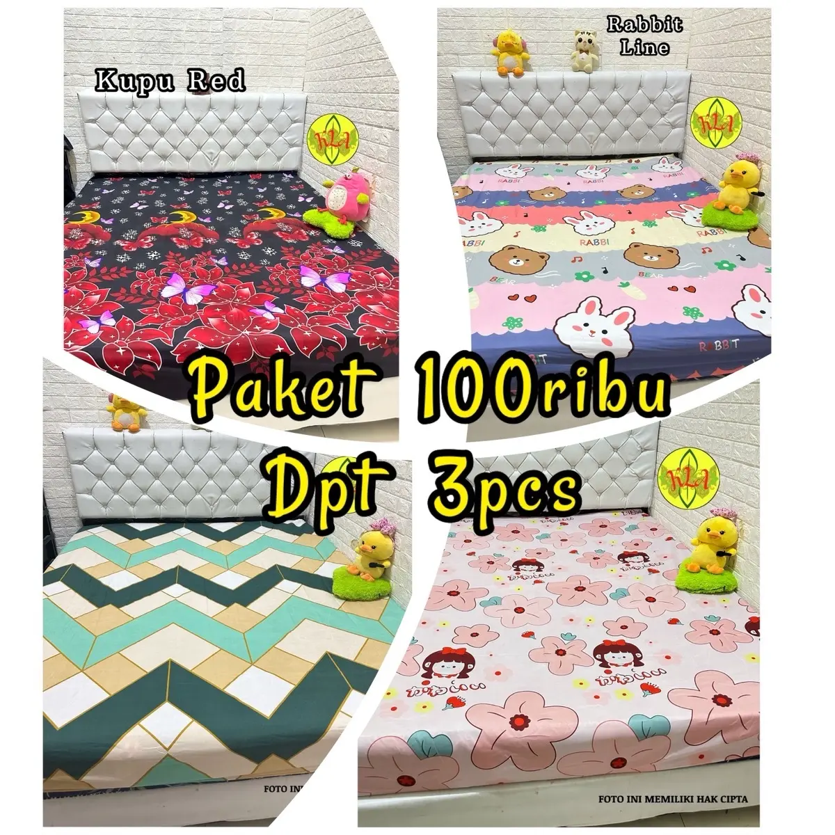 Paket Hemat 100ribu 3pcs Sprei Batangan Saja Kekinian Aesthetic Tanpa Sarung Bantal Guling Bahan Katun Halus Karet Pojok Kain
