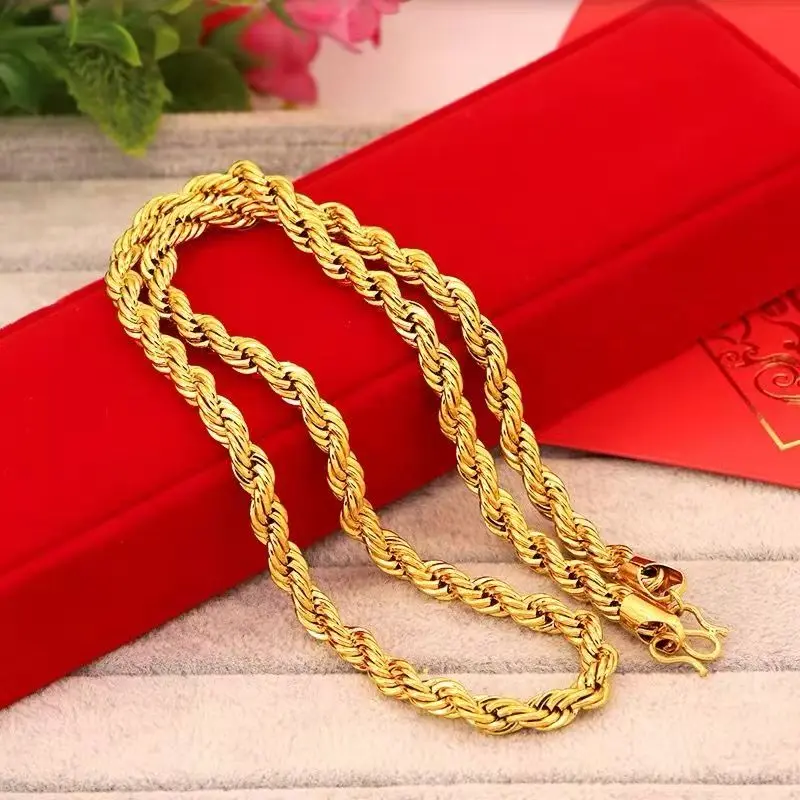 Kalung pria bengkok emas aluvial Vietnam, sangat indah-MXL8-1 3