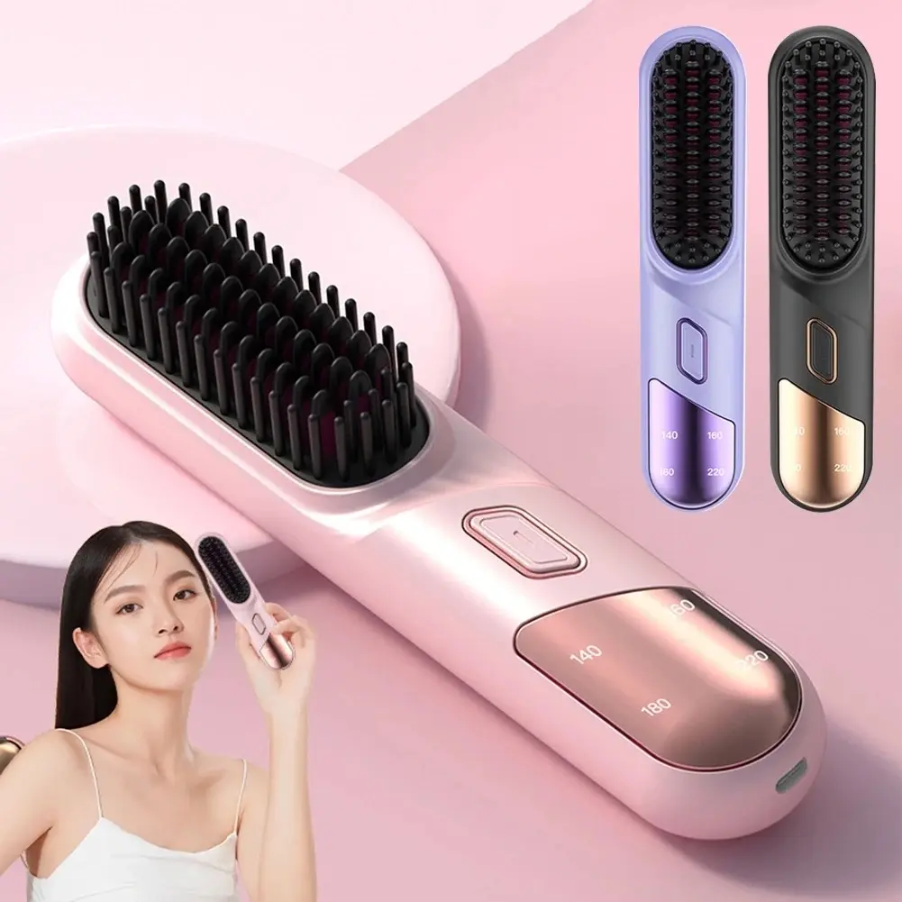 LEVINO Cordless Hair Straighteners Mini Portable Negative Ion Straightening Brush Hair Styling Hair Curler for Travel