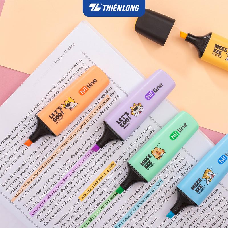  Combo 5 Bút dạ quang màu Pastel Hi! Line Thiên Long HL-023 - Đầu bút siêu mềm lướt giấy nhẹ êm 