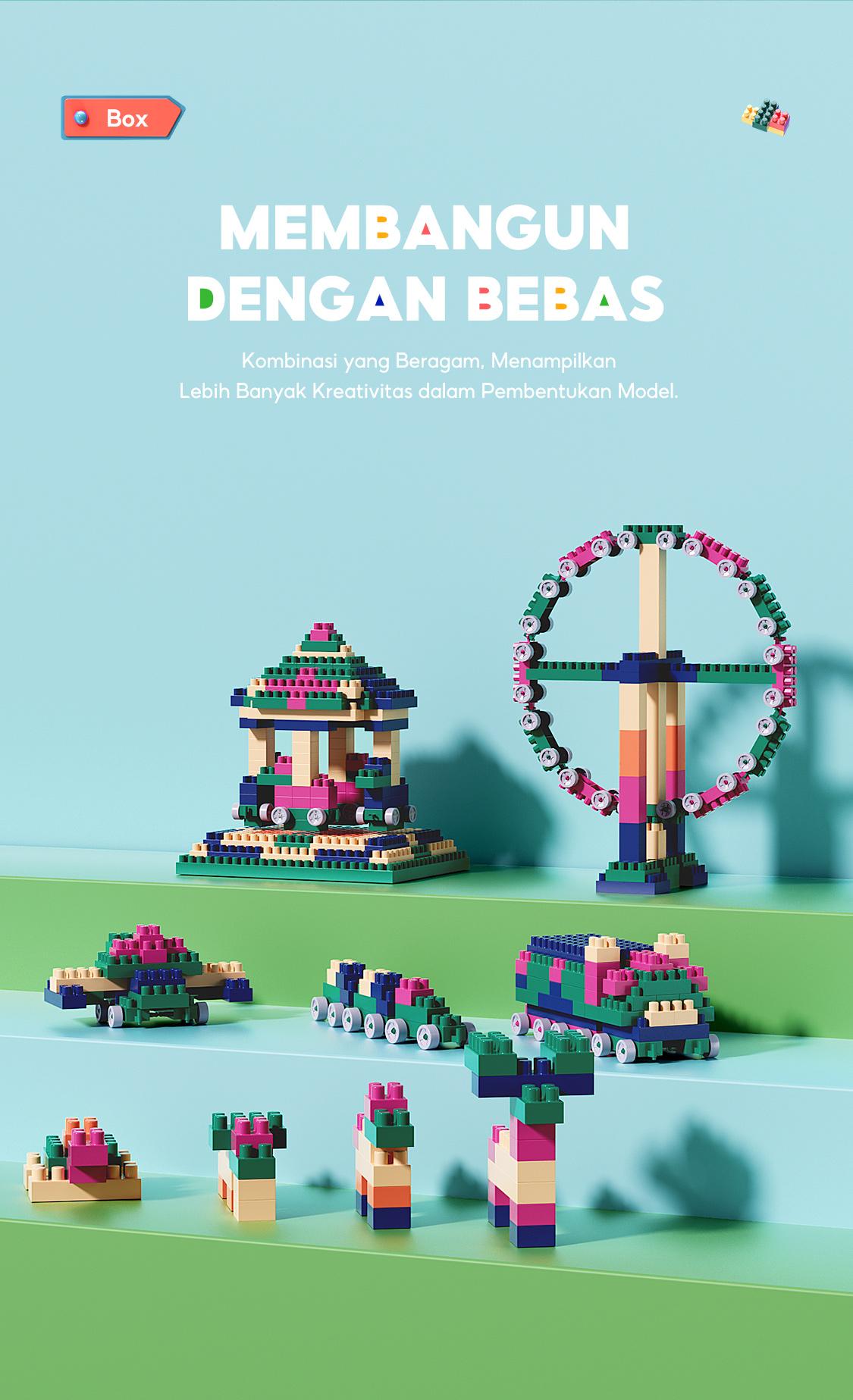 Oh!Some [COD] Mainan Brick Balok Susun Anak DIY 560 pcs Bahan ABS Kuat Tahan Lama Kotak Toys square  building