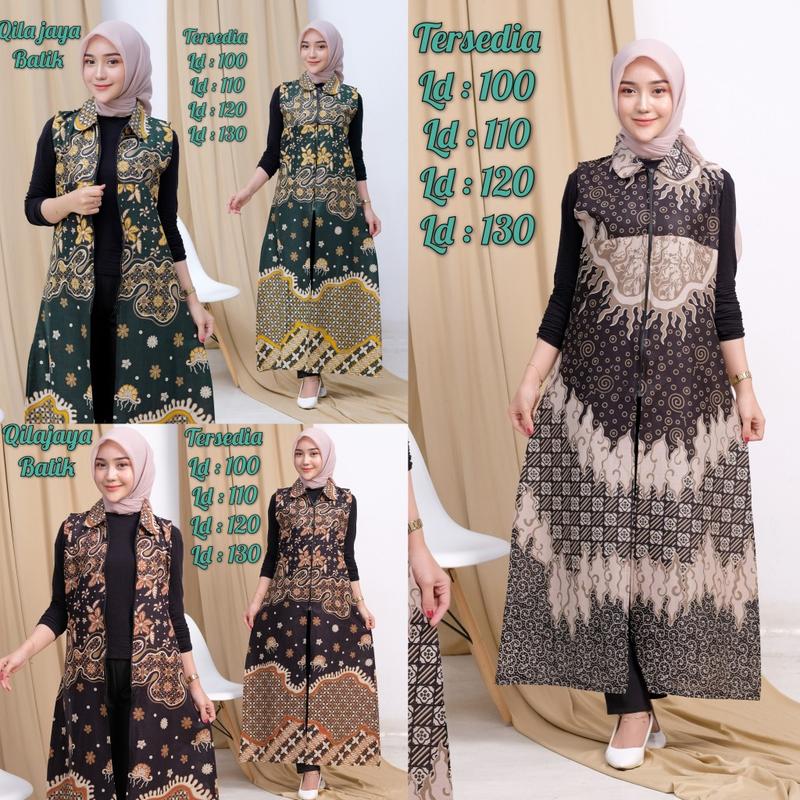Product Introduction of Outer longkardi batik, motif bintang saroja, bahan katun,. Cardigan Kardigan Wanita Baju Muslim Panjang tunik outer batik tenun brokat tali salur 4
