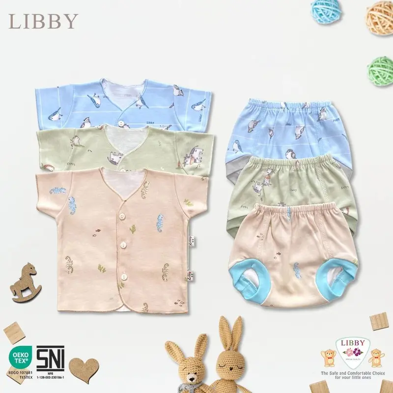 Libby Setelan Baju Pendek Celana Pop Bayi Newborn 0-6 Bulan 5