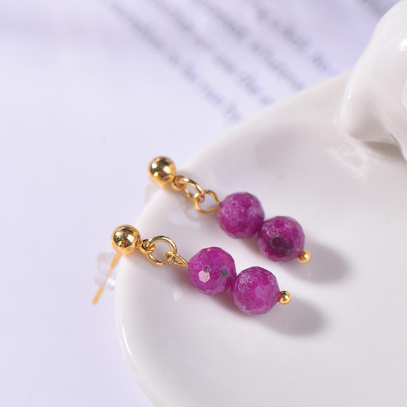 Bộ Vòng Cổ Ruby, Mặt Dây Chuyền Tròn 6.5Mm, Charm Ruby Tự Nhiên, 18k, Quà Tặng Nữ, Hình Chữ O Thông Dụng, Có Thể Điều Chỉnh, Chiều Dài 45cm, Bông Tai S925, Đá Ruby Tự Nhiên 4