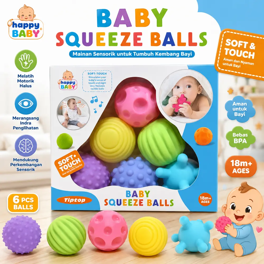Baby Squeeze Balls 6 PCS Mainan Sensorik Bayi Bola Tekstur Soft Touch untuk Stimulasi Motorik 18M+