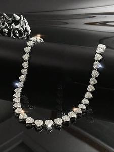 Pulsera y Collar de Cadena Cubana de Hip Hop con Corazón de Diamantes de Imitación Completos, Joyería Brillante para Amantes de la Moda Moderna, Regalo Perfecto para Cualquier Ocasión
