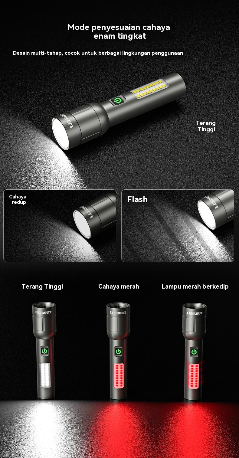 LEEROUT FlashlightSenter Terterang LED 1500 Lumen Super Terang Zoom TeleskopikDengan lampu peringatan Jangkau panjang LEEROUT FlashlightSenter Terterang LED 1500 Lumen Super Terang Zoom TeleskopikDengan lampu peringatan Jangkau panjang