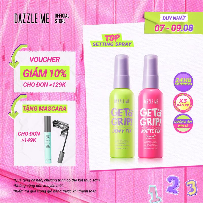 Xịt Khóa Makeup DAZZLE ME Xịt Cố Định Lớp Trang Điểm Lâu Trôi Và Kiểm Soát Dầu Dưỡng Ẩm Trên Da Makeup Setting Spray Dewy Matte 60ml Cosmetic Nữ Women Mỹ Phẩm