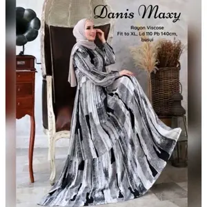 Gamis Jumbo / Ld 120 Pb 140 muat BB 85 kg / Gamis Rayon Adem / Gamis Motif Abstrak / Gamis Mayung tangan Karet tali Samping Dress Muslim Wanita Mesin Dicuci Pas