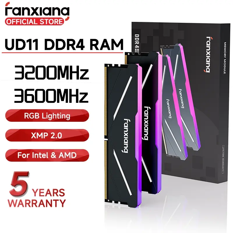 Fanxiang UD11 2 chiếc Bộ nhớ PC RAM 16GB DDR4, 3200MHz / 3600MHz, XMP 2.0, dành cho máy tính để bàn, Tương thích với AMD và Intel