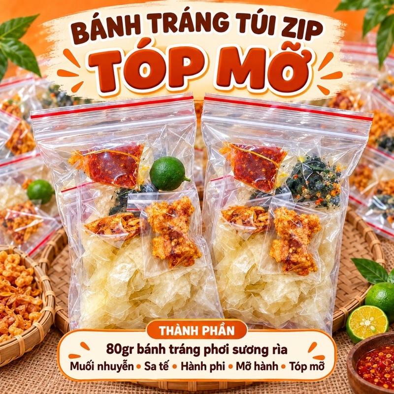 ComBo 10 Bánh Tráng Phơi Sương Tóp Mỡ ( + sate + hành Phi + Muối Nhuyễn + Tóp Mỡ )