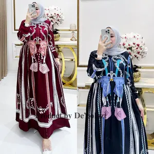 Alisa gamis motif midi dress rayon viscose LD 100 115 130 motif kekinian
