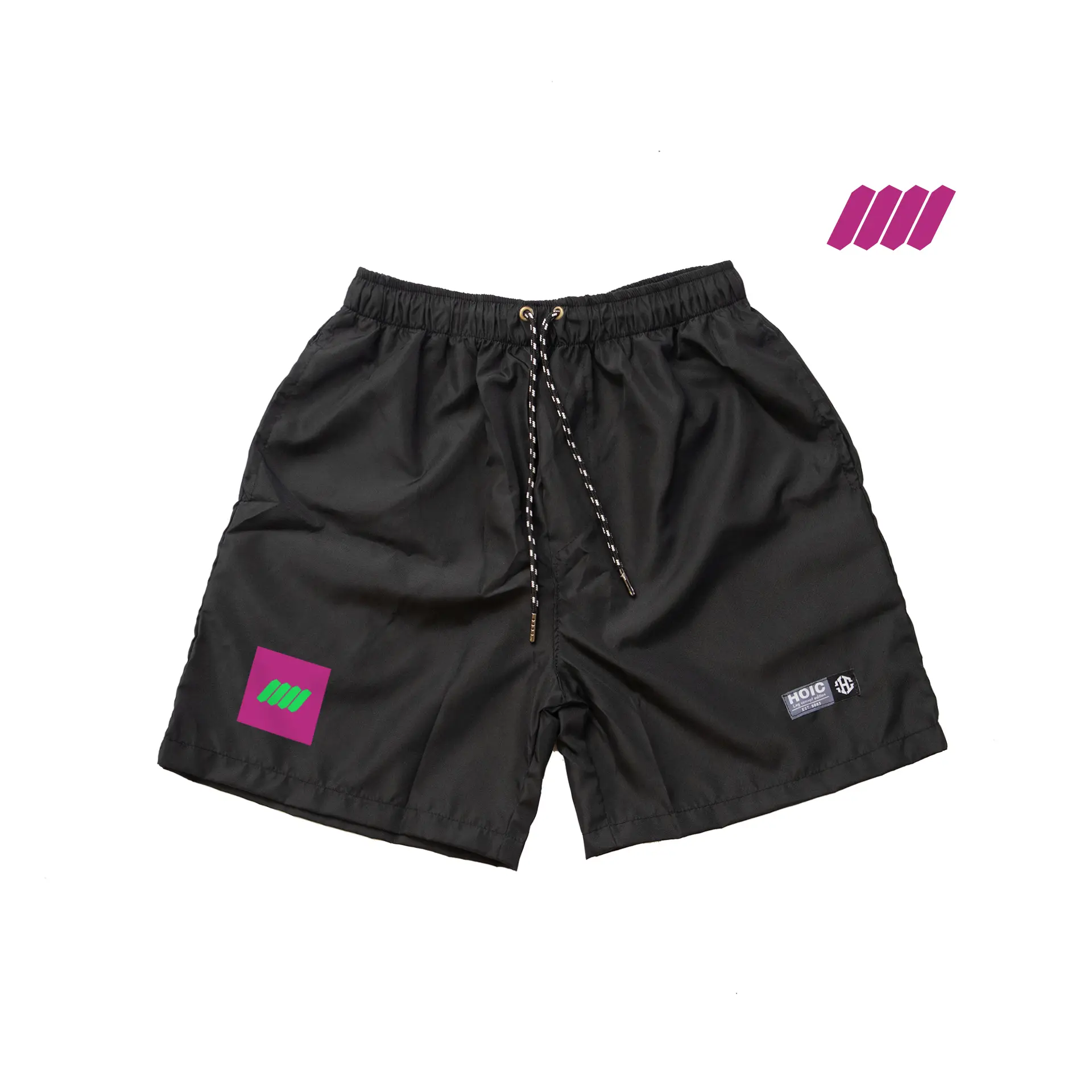 HOIC Breeze Boardshort Celana Pendek Parasut Hitam Pria Casual Fit Karet Melar Panjang Kantong Sablon Kain Boxer