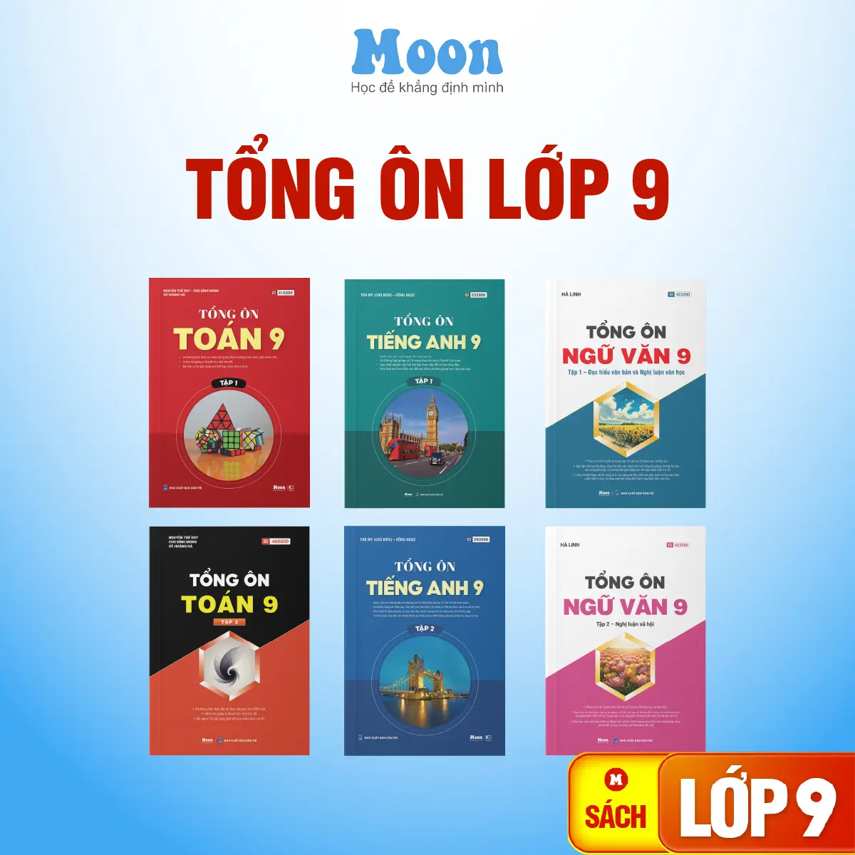 Sách ôn tập lớp 9 chương trình mới ôn thi vào 10, tổng ôn toán văn anh KHTN 9 Moonbook