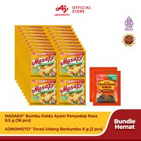 Gambar MASAKO Bumbu Kaldu Ayam Penyedap Rasa 8.5G (36pcs) - Dibuat Dengan Daging Ayam Asli Dan Rempah Pilihan & Terasi Udang Berbumbu 6G (2pcs) - Sudah Matang Tinggal Tabur dari Ajinomoto Official Store Kota Depok 1 Tokopedia
