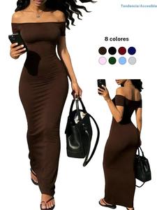 Vestido largo ajustado de un solo hombro, tela altamente elástica, diseño que deja al descubierto el hombro, perfecto para uso diario y citas, estiliza y es versátil