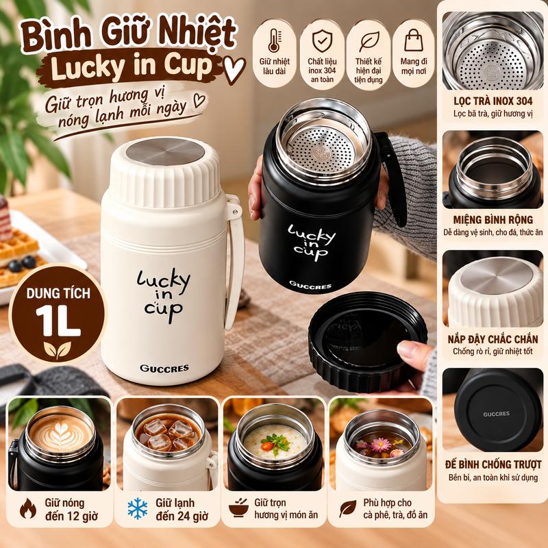 Bình Nước Giữ Nhiệt Lucky In Cup 1L – Lọc Trà Tiện Lợi, Mang Đi Học Đi Làm