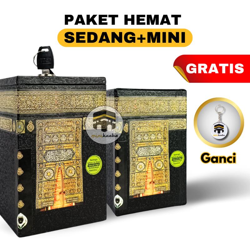 Paket Hemat Celengan Ka'bah Sedang Kunci + Celengan Kakbah Kecil Tanpa Kunci Hadiah Kado 0
