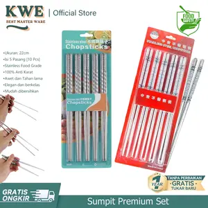 KWE Sumpit Premium Chopstick Set  Sumpit Japanese Stainless Steel Tahan Suhu Tinggi Tidak Ada Deformasi 22cm Motif / Garis Spiral / Polos