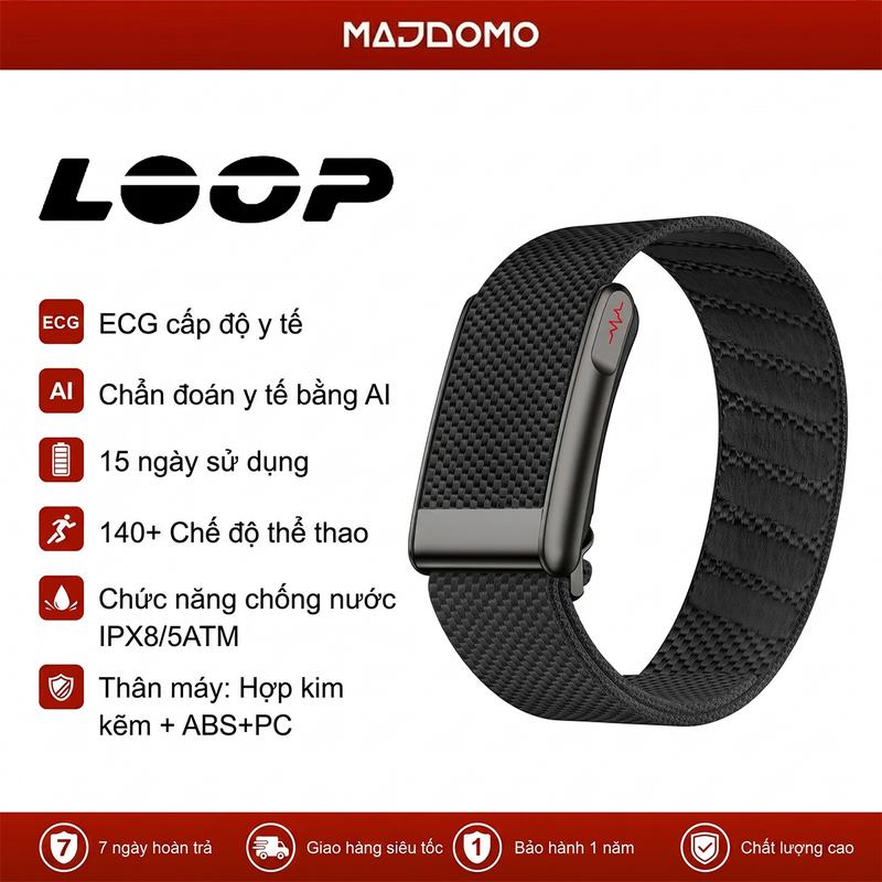 LOOP Smart Band ECG Theo Dõi Nhịp Tim, Nồng Độ Oxy Trong Máu Và Giấc Ngủ Chính Xác, Cùng Với Khả Năng Phân Tích Bằng Trí Tuệ Nhân Tạo; Trọng Lượng 25g Cho Cảm Giác Đeo Thoải Mái; Thời Lượng Pin 5-14 Ngày; Khả Năng Chống Nước 5ATM