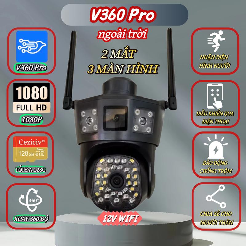 1 V360 Pro Camera giám sát ngoài trời 3 inch 2.4G WIFI 12V HD1080P1 2 mắt 3 màn hình tầm nhìn ban đêm siêu sắc nét