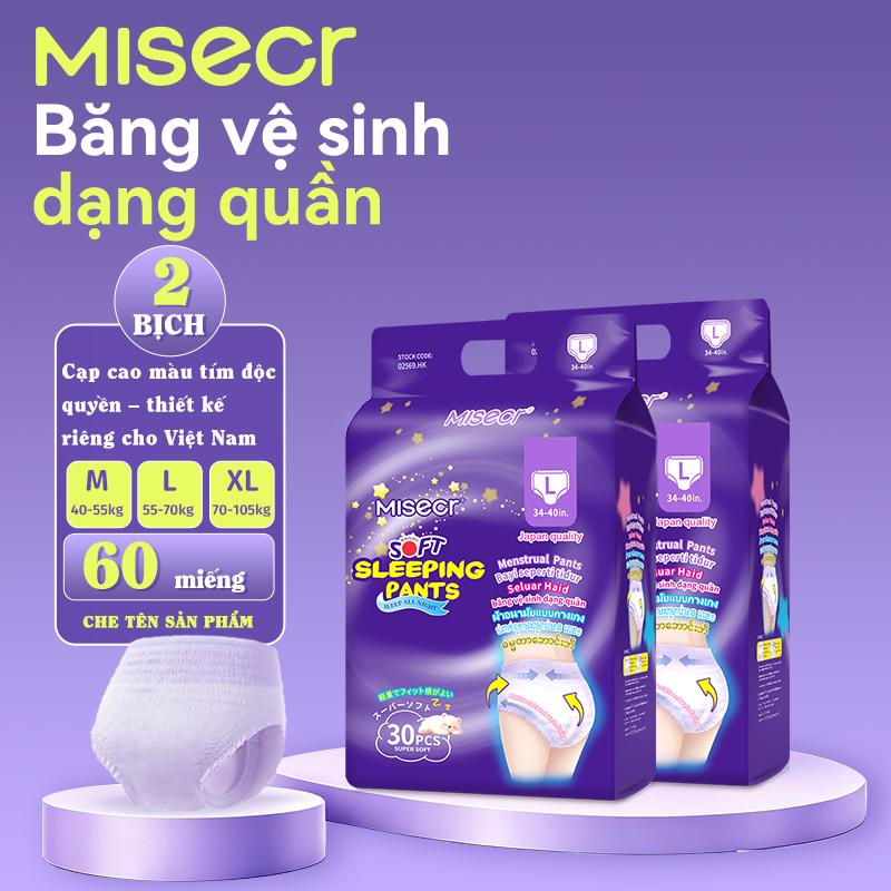 Băng vệ sinh dạng quần Misecr 2 túi (60 miếng) , chống tràn 360°, thoáng khí, phù hợp sử dụng ngày và đêm dành cho phụ nữ mang thai và sau sinh,Thích Hợp Cho Phụ Nữ