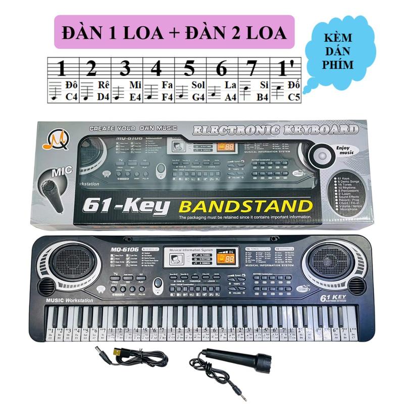Đàn organ dánh Piano có 61 phím,có 1 bên loa -Tặng kèm số dán trên phím và các bản nhạc cho bé học đánh đàn,có micro cho bé