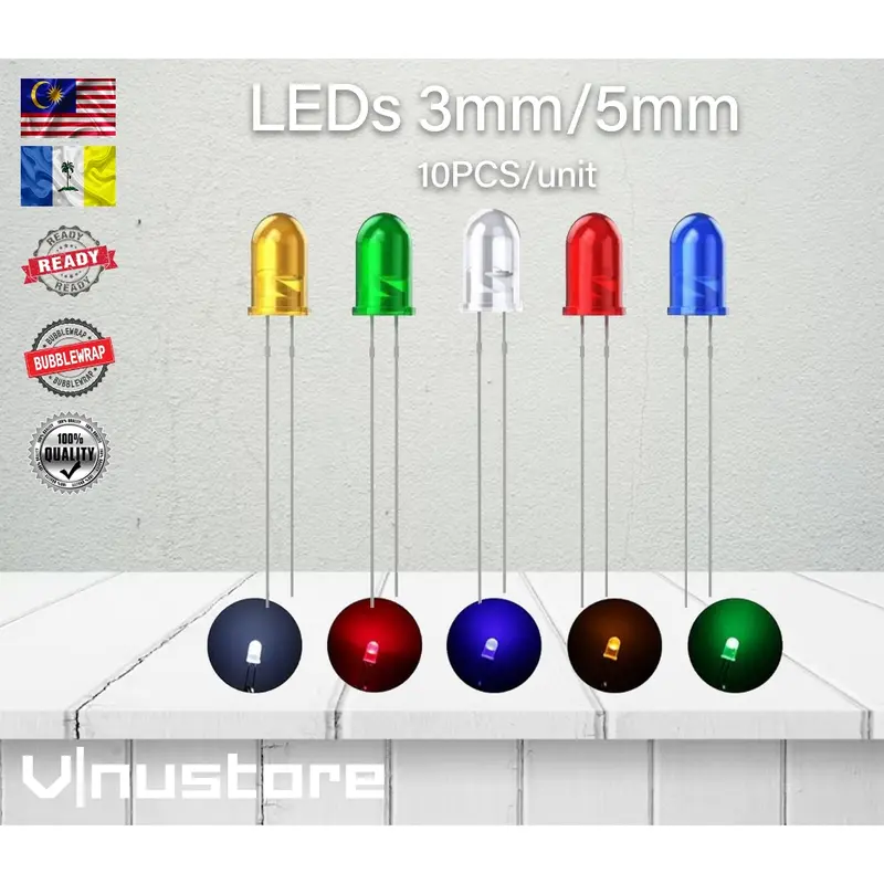 (10PCs) LED LEDs 3MM 5MM Light Emitting Diode Bulb DIY STEM RBT ...