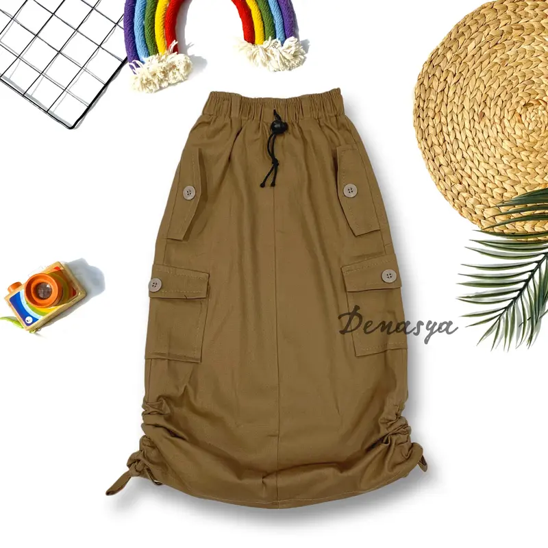 ROK CARGO ANAK PEREMPUAN KEKINIAN / ROK CARGO KATUN SERUT ANAK 1-12 TAHUN / ROK PANJANG ANAK PEREMPUAN IMPORT 3