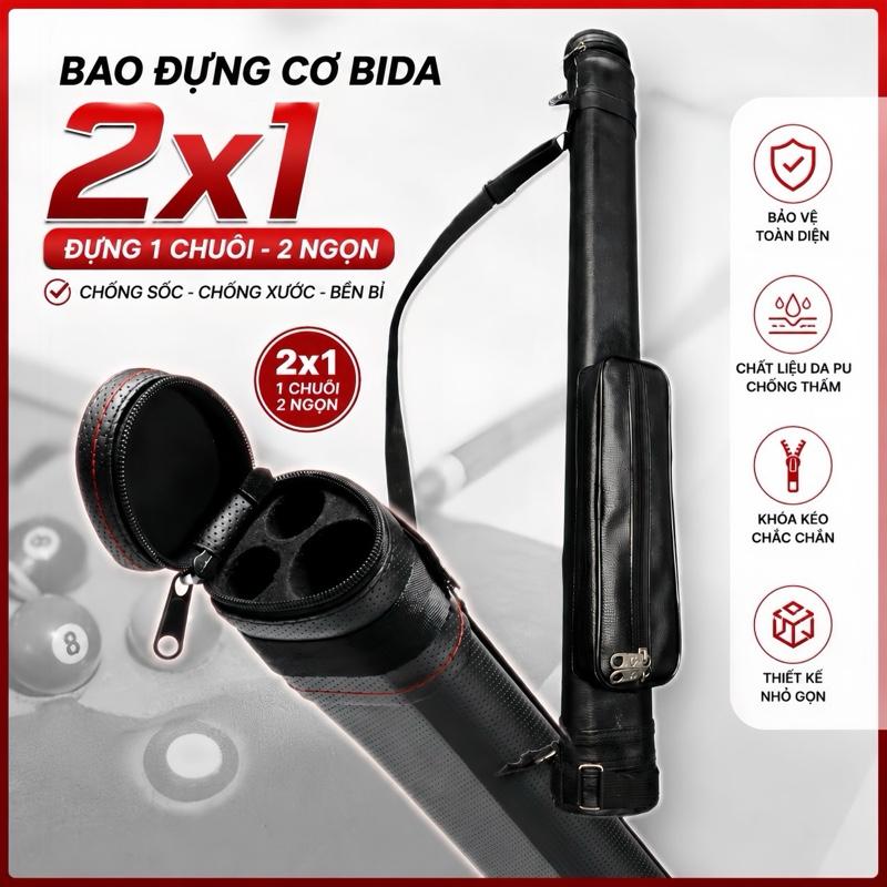 Bao đựng cơ bida 2 ngọn 1 cán (2x1) đựng 1 chuôi và hai ngọn.