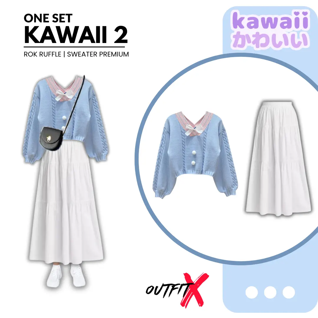 Setelan wanita one set One Set Wanita Kekinian OOTD Korean Hijab Style outfit 1set Sweater Rajut Vintage Rok Ruffle Kawaii2 1  set Pita Keren Lembut